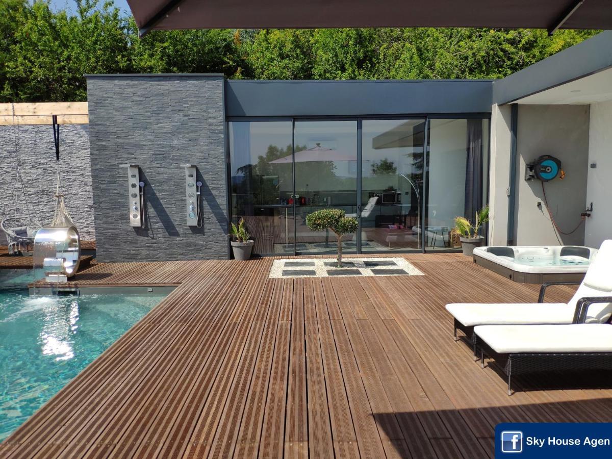 Piscine Chauffee Et Spa Jacuzzi Privatif Terrasse Sans Vis A Vis ,,,Sky House Agen,,, Exterior photo