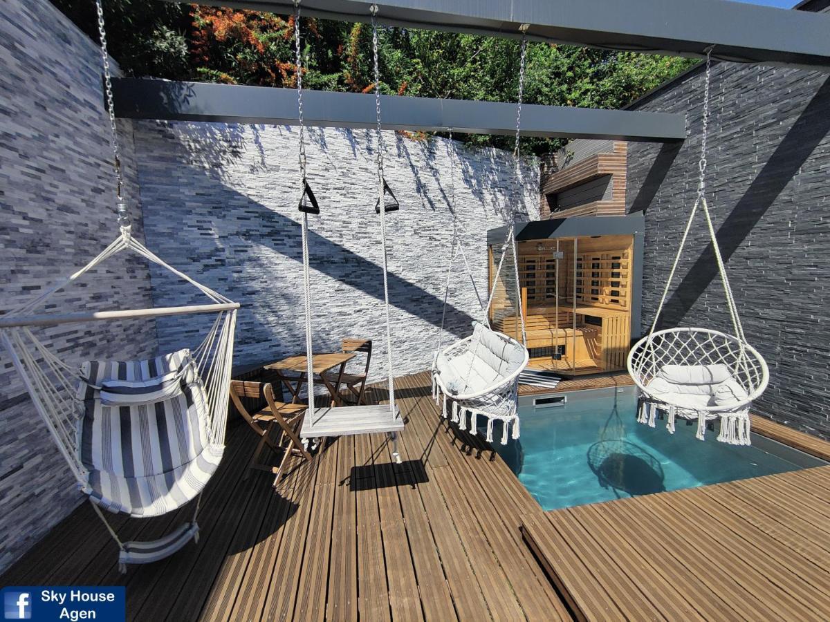 Piscine Chauffee Et Spa Jacuzzi Privatif Terrasse Sans Vis A Vis ,,,Sky House Agen,,, Exterior photo